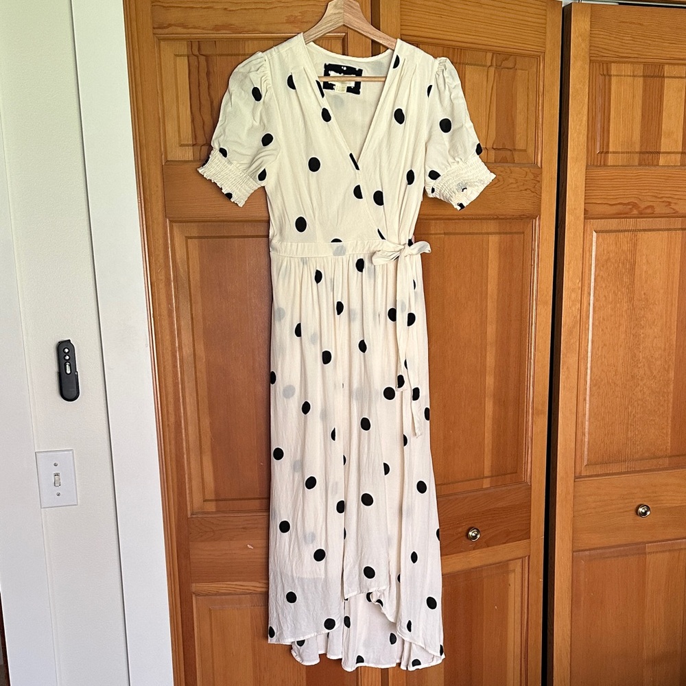 Anthropologie Ivory Midi Dress with Black Polka Dots